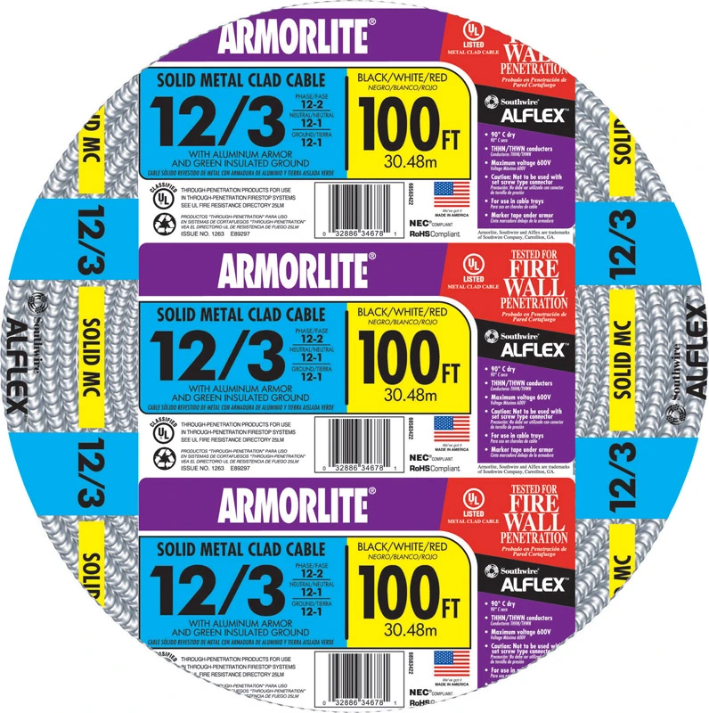 100 Ft. 12/3 Armored Mc Cable With Ground Wire