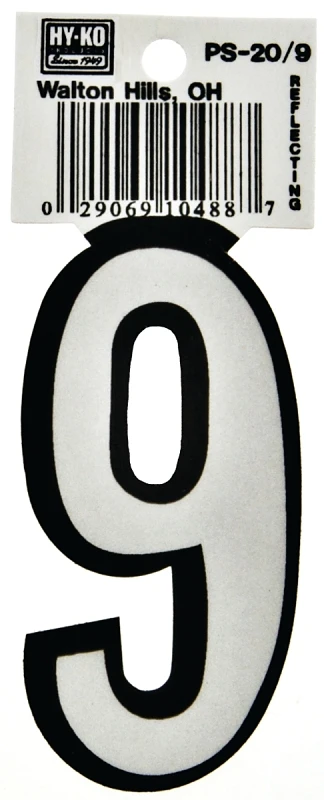 Hy-ko Ps-20/9 Reflective Vinyl House Number 9, 3.25 In. - Pack Of 10