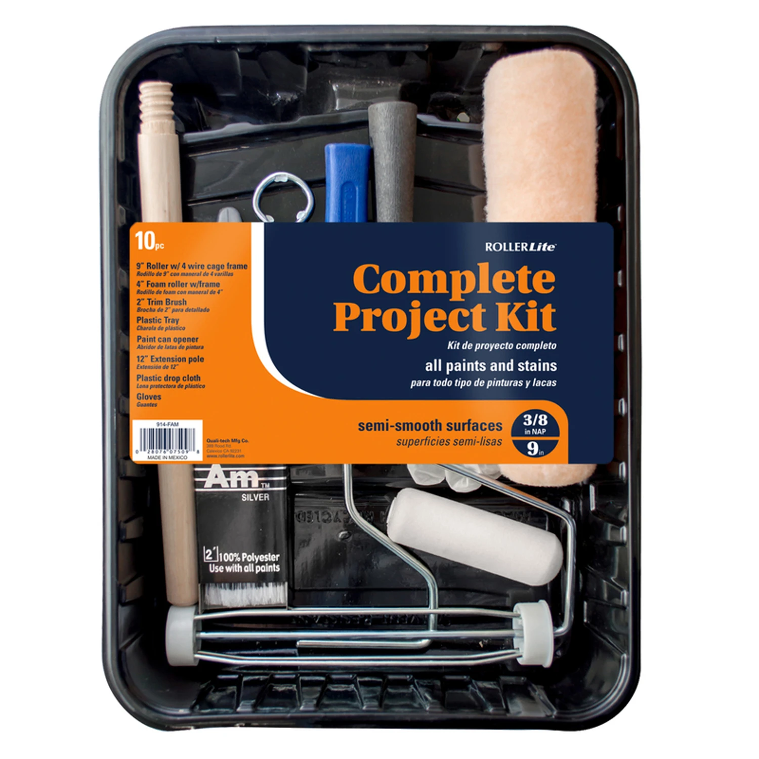 Rollerlite All Purpose 9 In. W Cage Paint Roller Kit With Extension Pole And Accessories
