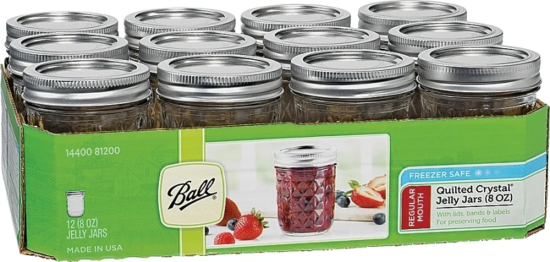 Ball Quilted Crystal Series 1440081200 Regular Mouth Mason Jar, 8 oz, Glass