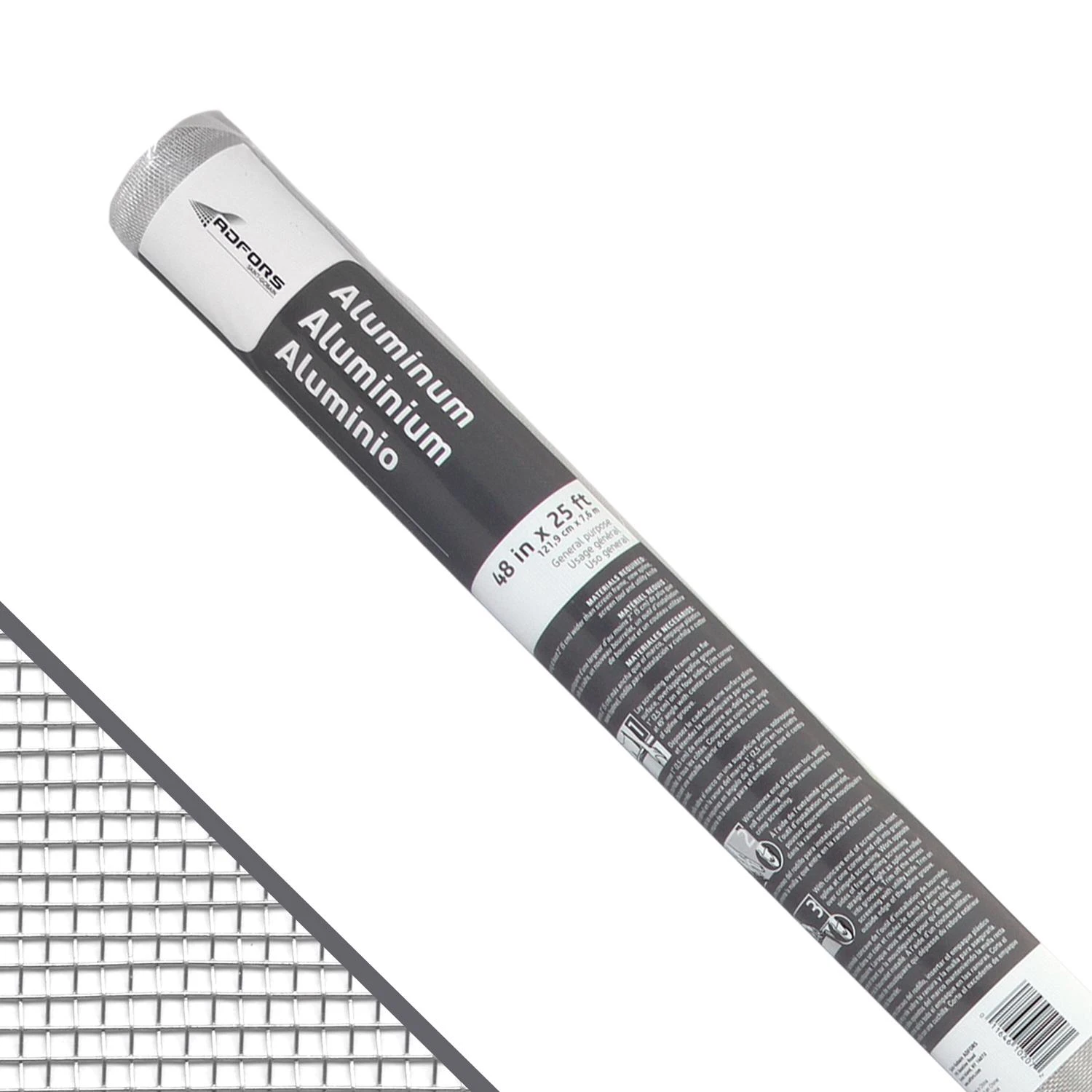 48 In. x 25 Ft. Bright Aluminum Insect Window Screen