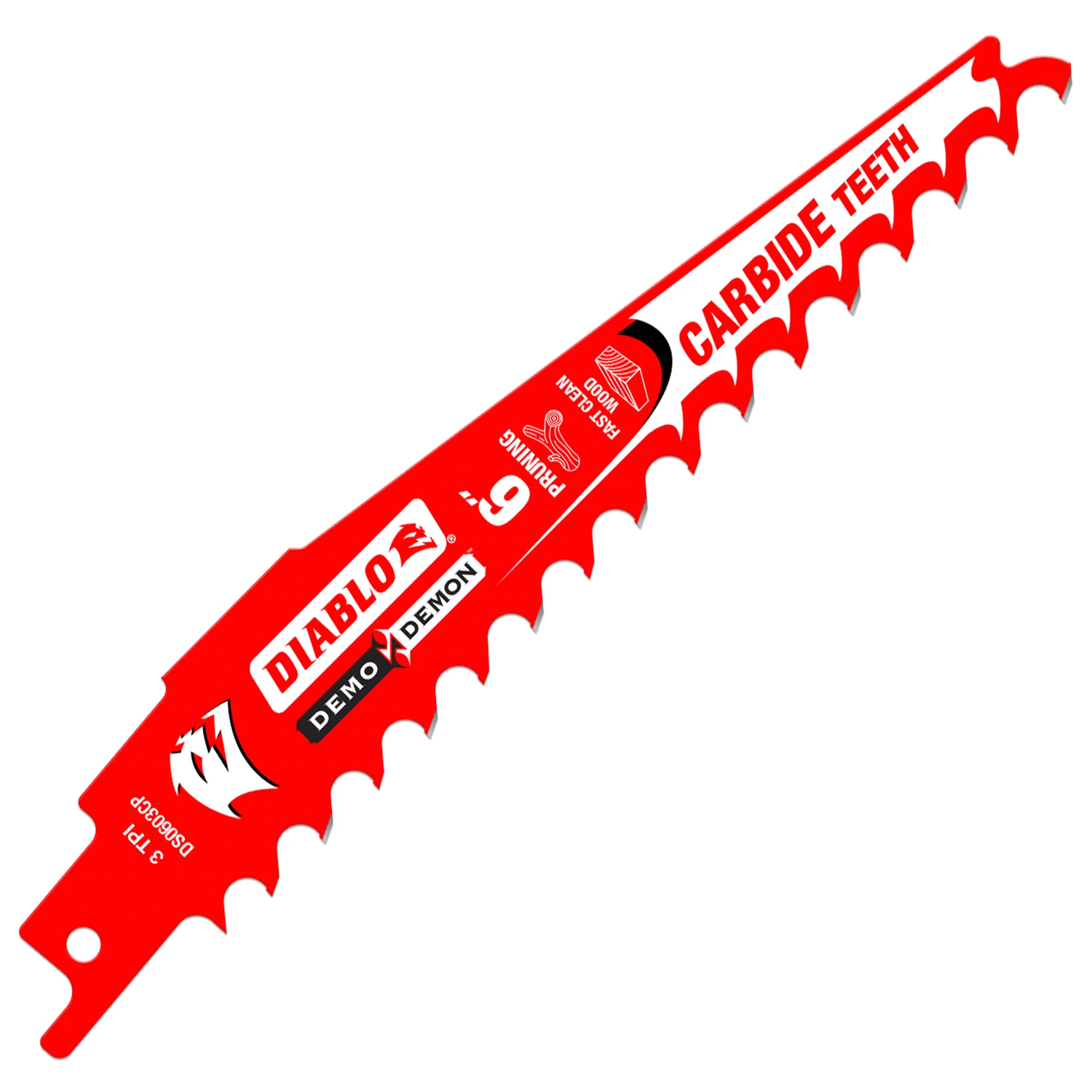 Diablo DS0603CP Series Reciprocating Saw Blade, Applicable Materials: Wood, 6 in L, 3 TPI, Carbide Cutting Edge, 1/PK
