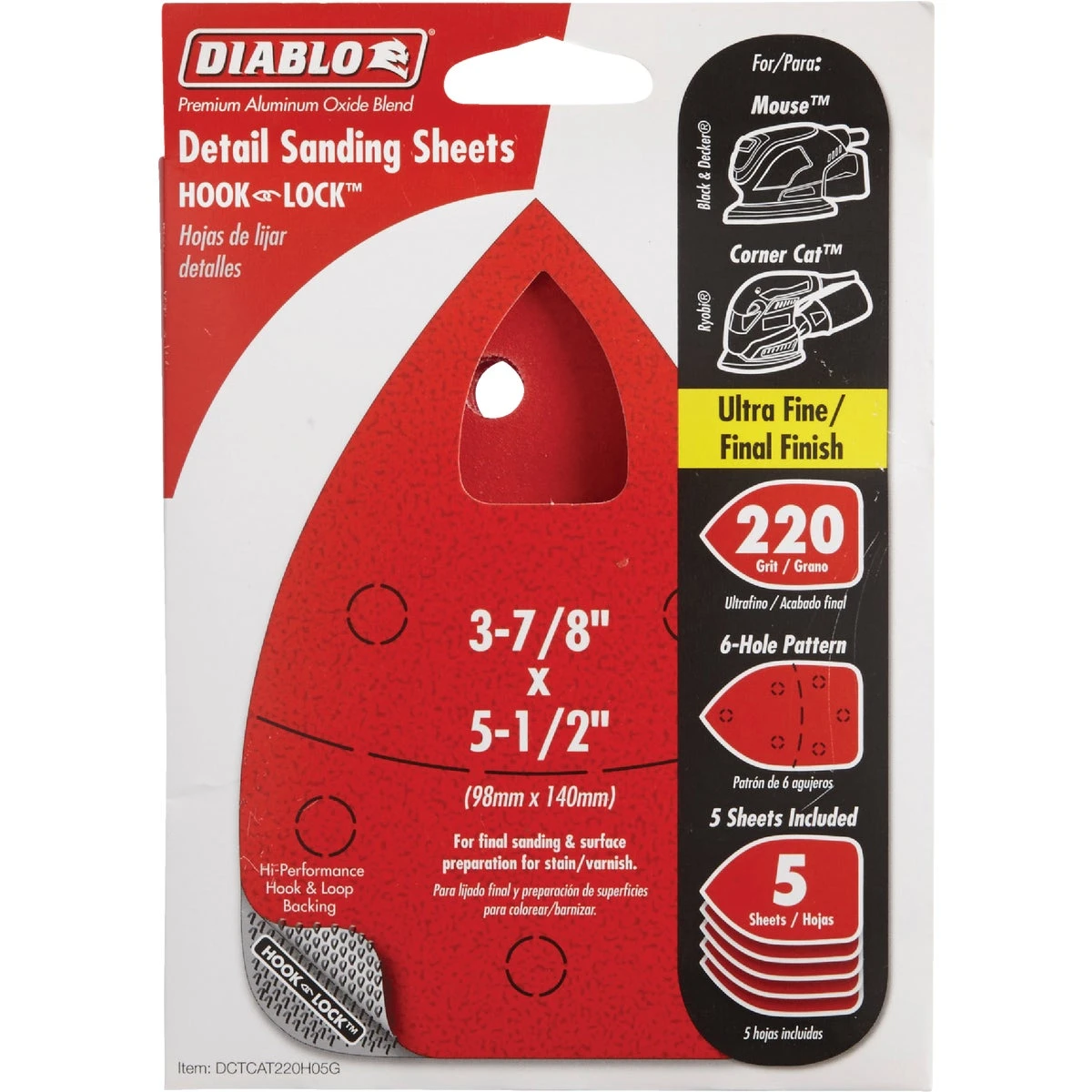 Diablo CDTCAT220H05G Detail Sandpaper, 3-7/8 in W, 5-1/2 in L, 220 Grit, Extra Fine, Aluminum Oxide Abrasive Diablo CDTCAT220H05G Detail Sandpaper, 3-7/8 in W, 5-1/2 in L, 220 Grit, Extra Fine, Aluminum Oxide Abrasive
