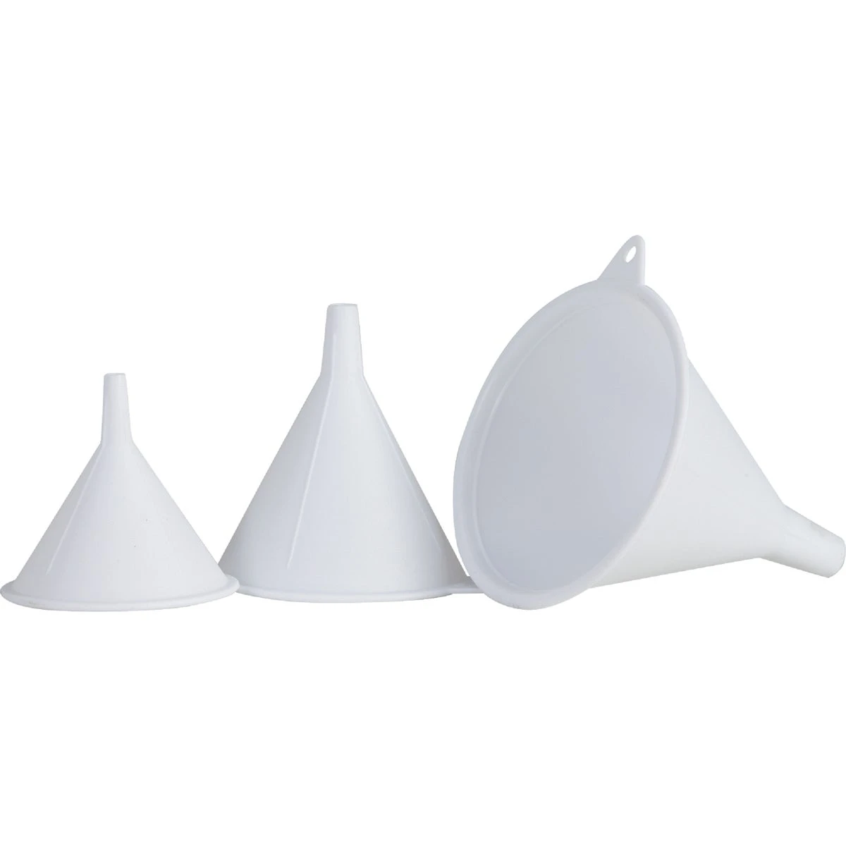 243 Plastic Funnel Set - 3-piece, White, 2 Oz., 4 Oz., 6 Oz. Sizes