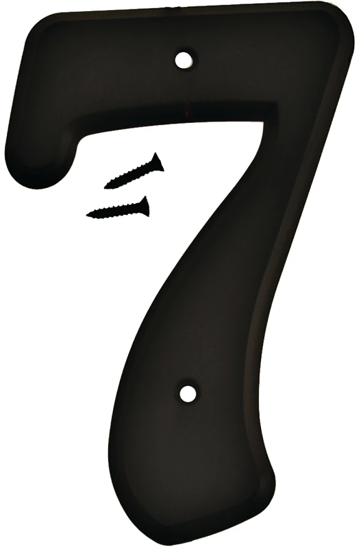 House Address Number 7, Black Plastic, Screw-In., 6-In.