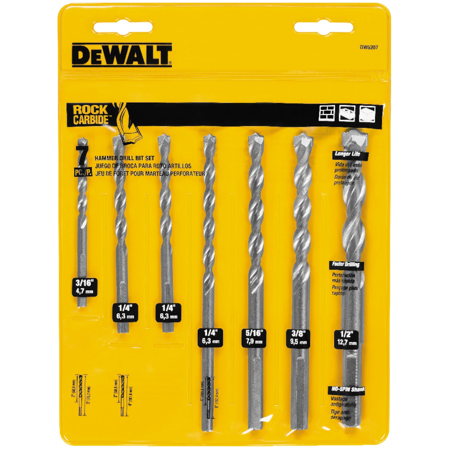 7-Pc. Percussion Masonry Drill Bit Set