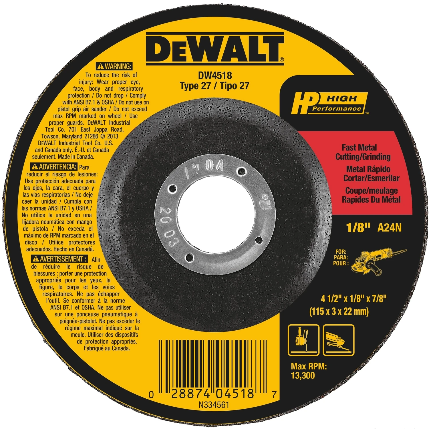 Fast Metal-Cutting Wheel, 4-1/2 x 1/8 In.