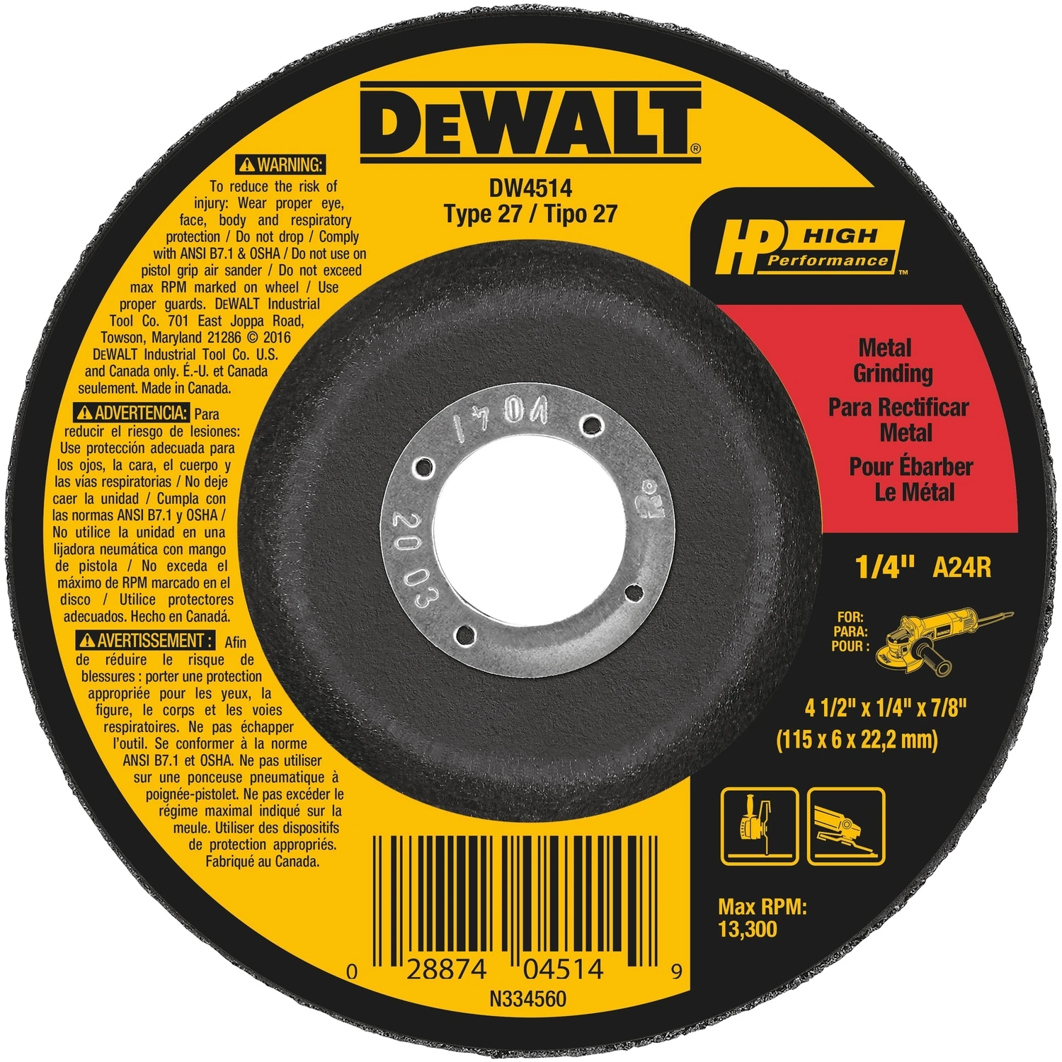 Fast Metal-Cutting Wheel, 4-1/2 x 1/4 In.