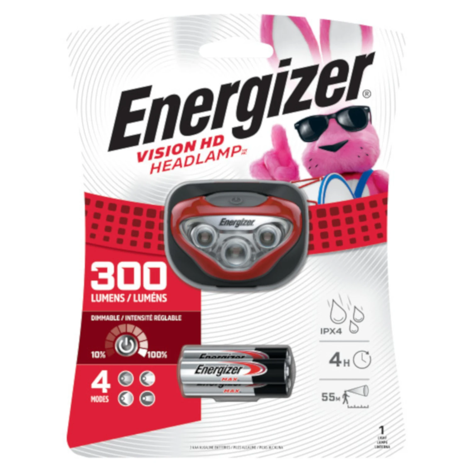 Energizer HDB32EH Vision HD LED Headlamp, 300 Lumens, 55m Beam