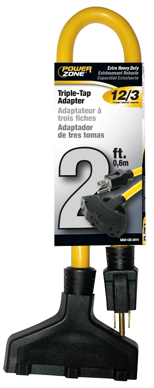 12/3 Triple Tap Extension Cord, 2 Feet, Model Orad50802, Yellow