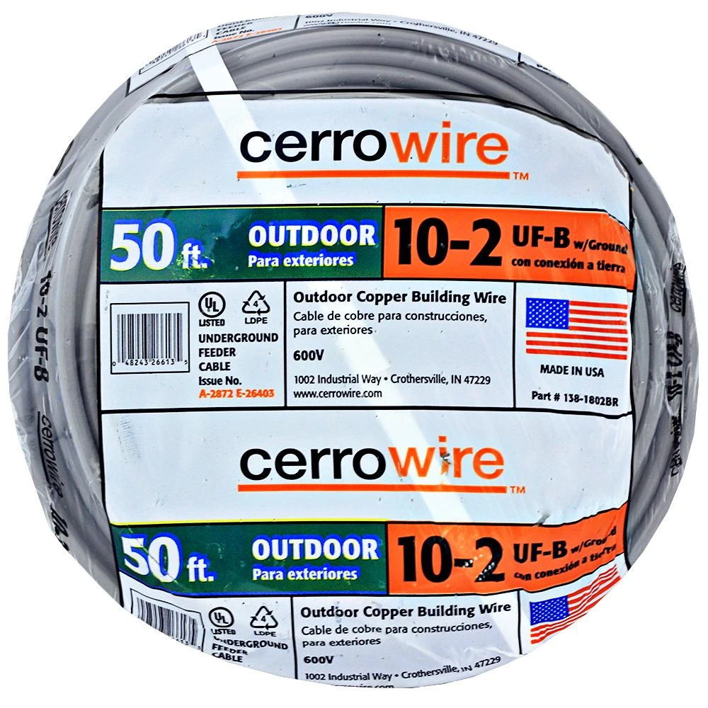 50 Ft. 10/2 Underground Feeder Cable With Ground - Copper, Plastic Jacketed