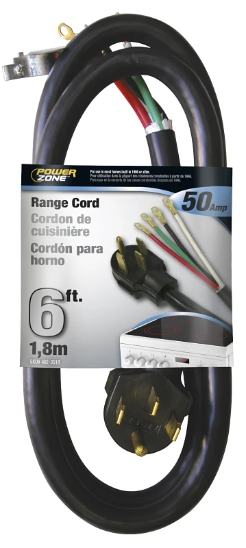 Orr628206 50 Amp Range Cord 6/2 And 8/1 Black 6 Feet
