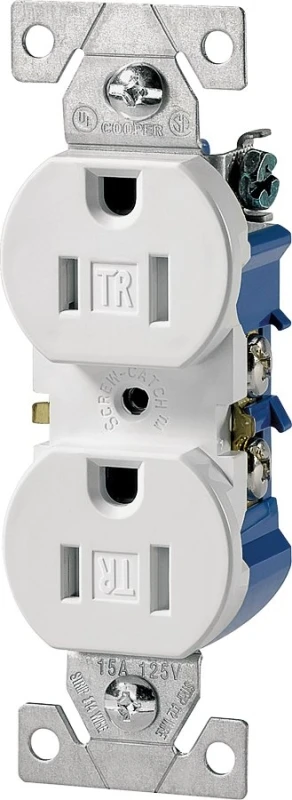 Tr270w Tamper Resistant Duplex Receptacle, 15 Amp, 125 Volt, White