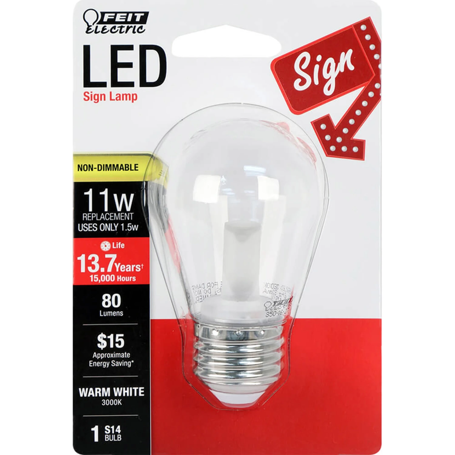 S14 E26 Led Bulb Warm White 11w Equivalent 1.5w 3000k 1 Pk