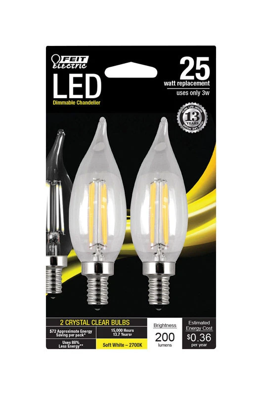 Ca10 E12 Led Bulb Soft White 25w Equivalent 3w 200 Lumens 2 Pk