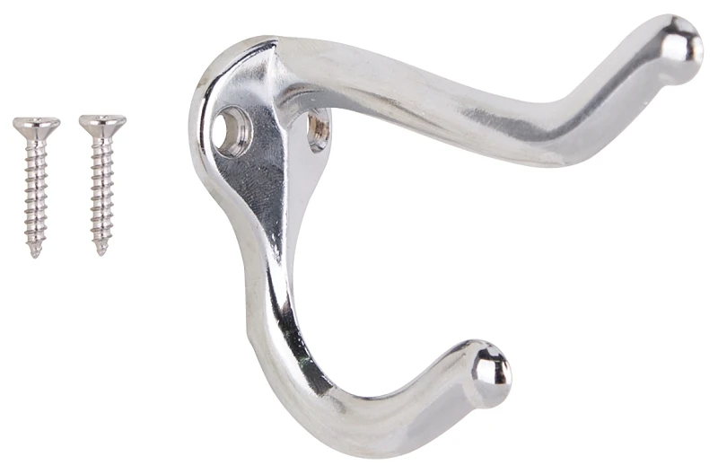 H62-b072 Bright Chrome Coat And Hat Hook - Die-cast Zinc Construction