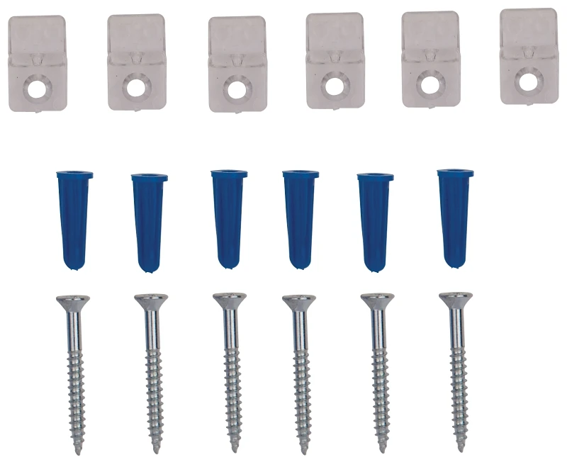Adjustable Mirror Holder 6 Piece Set - Clear Plastic With Anchors And Screws