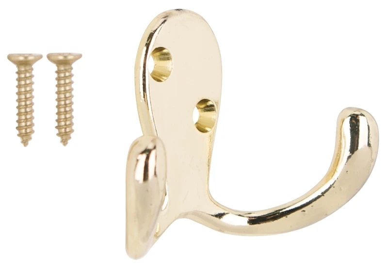 Double Prong Robe Hook 1.7 X 2.7 In. Die Cast Zinc Polished Brass