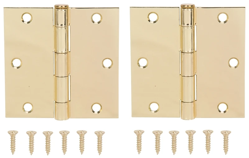 3.5 X 3.5 Inch Bright Brass Door Hinge, 2.2 Mm Thick Steel Leaf