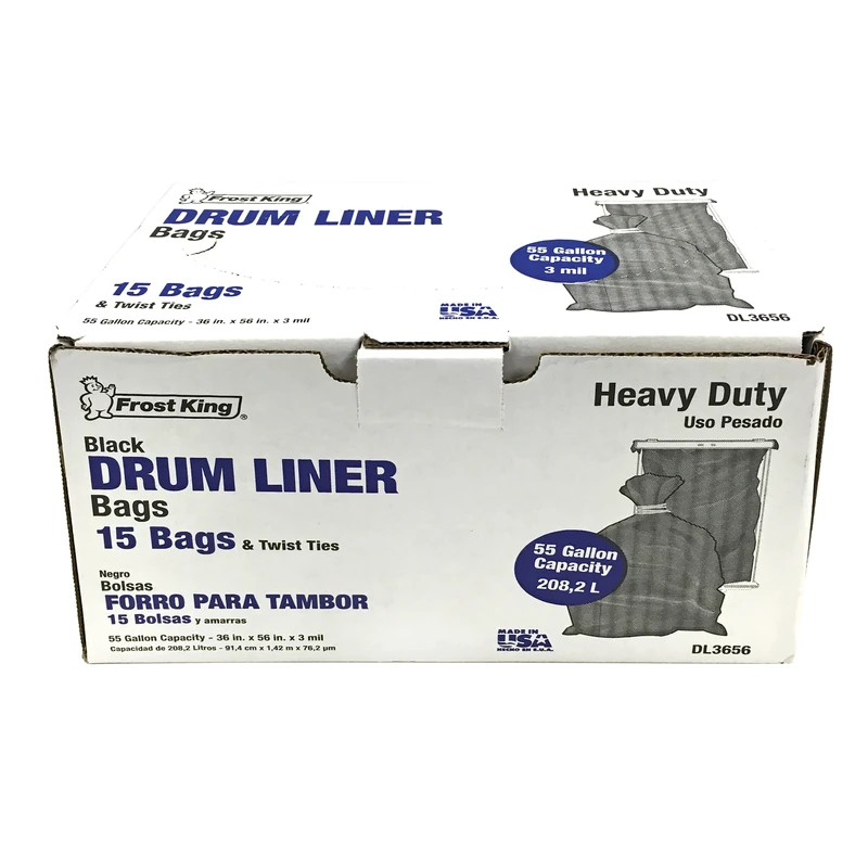 Dl3656 55 Gallon Drum Liners, Twist Tie Closure, Black, 15 Pk