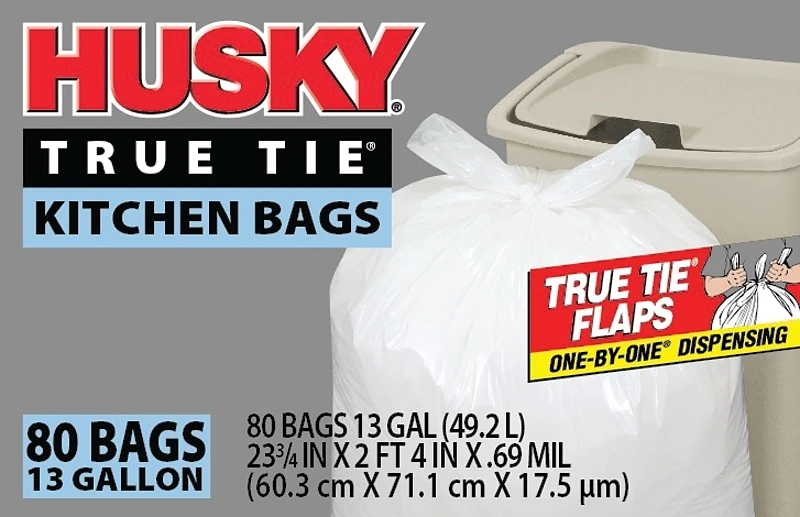 Hk13wc080w 13 Gallon White Kitchen Trash Bags With True Tie Flaps