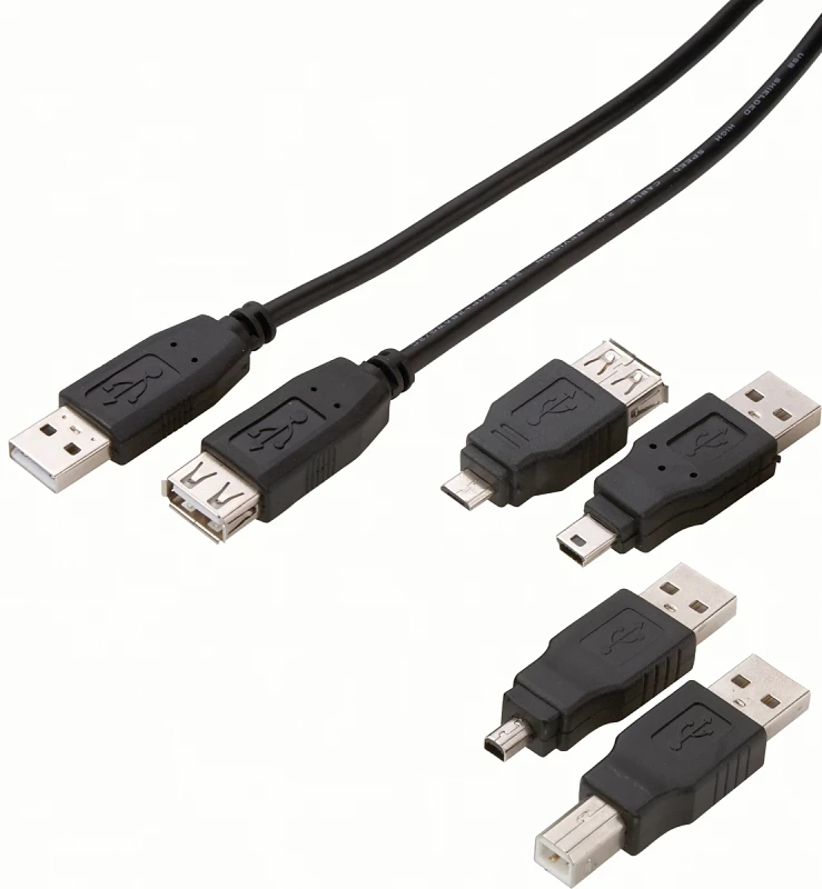 Usb Cable Kit With 5 Tips, 3 Feet, Black - Model Pu1005ktb