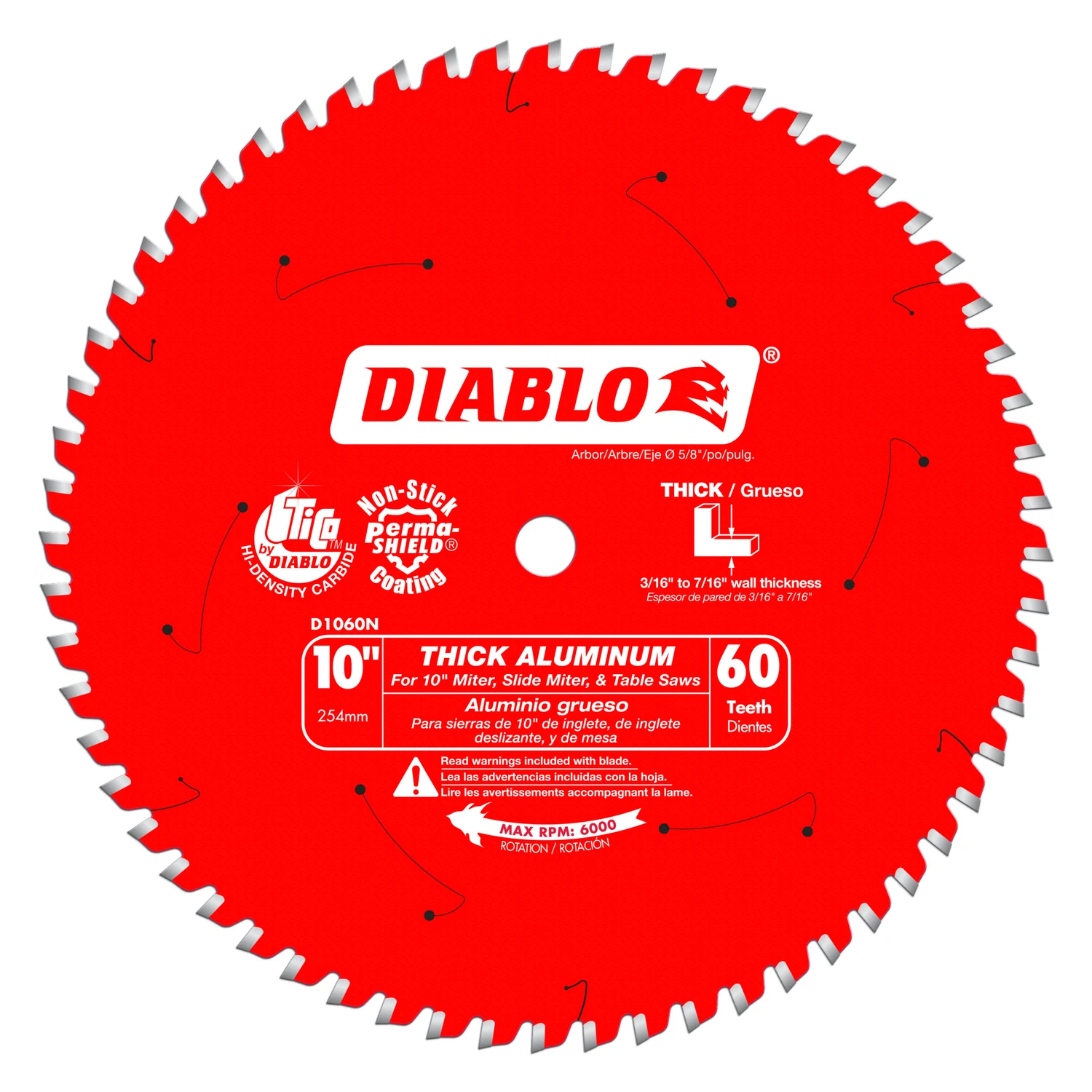 D1060n 10 In. X 5/8 In. Carbide Circular Saw Blade 60 Teeth For Aluminum Cutting