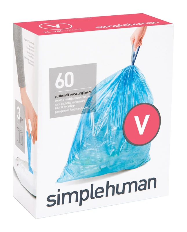 simplehuman Code V 60-Count 4.7-Gallon  Blue /Outdoor Recycling Plastic Trash Bag