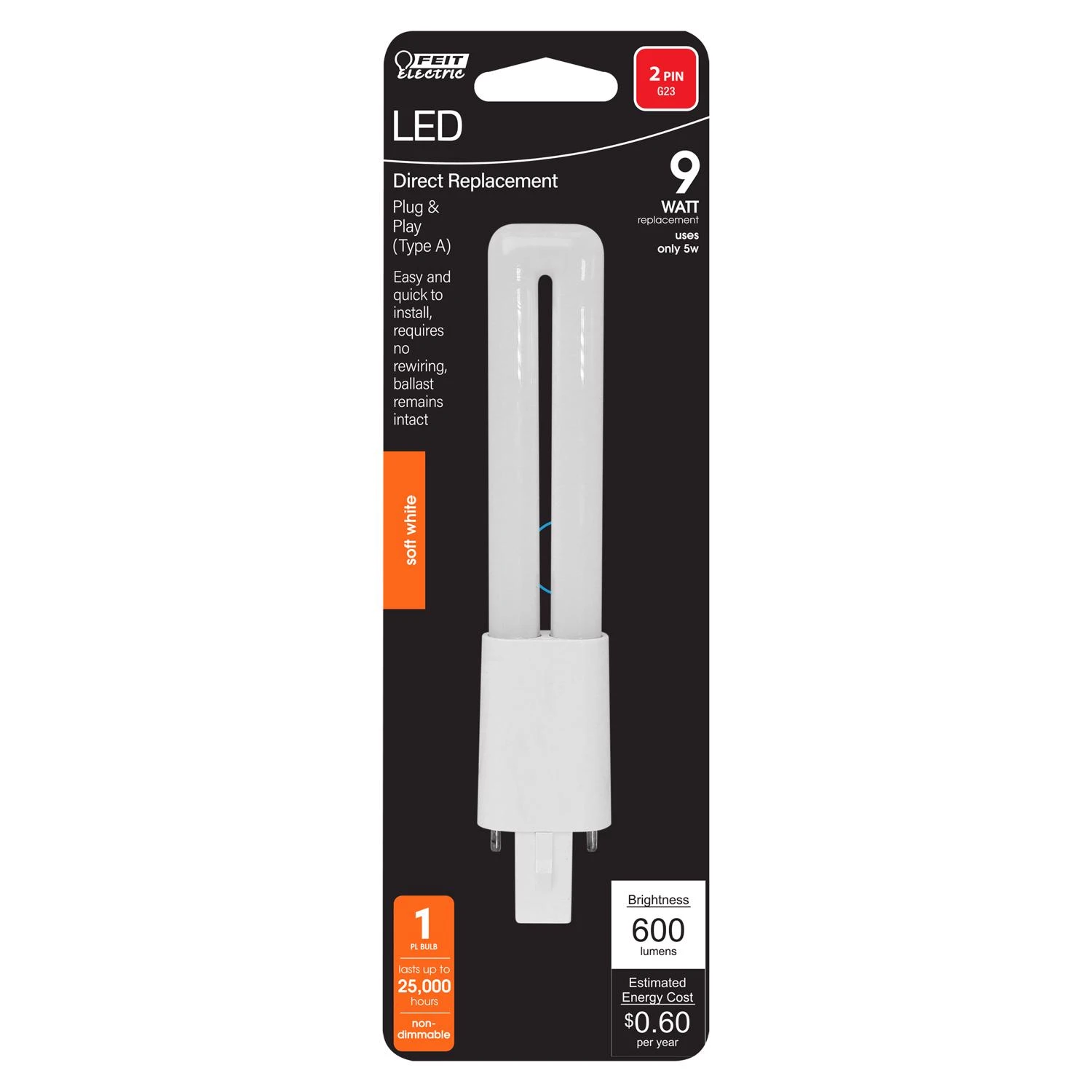 Electric 9w Pl G23 Led Tube Light Soft White 1 Pk 600 Lumens 2700k