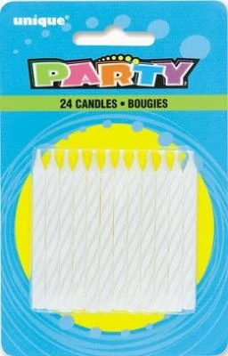 White Spiral Birthday Candles, 24 Pieces For Celebrations