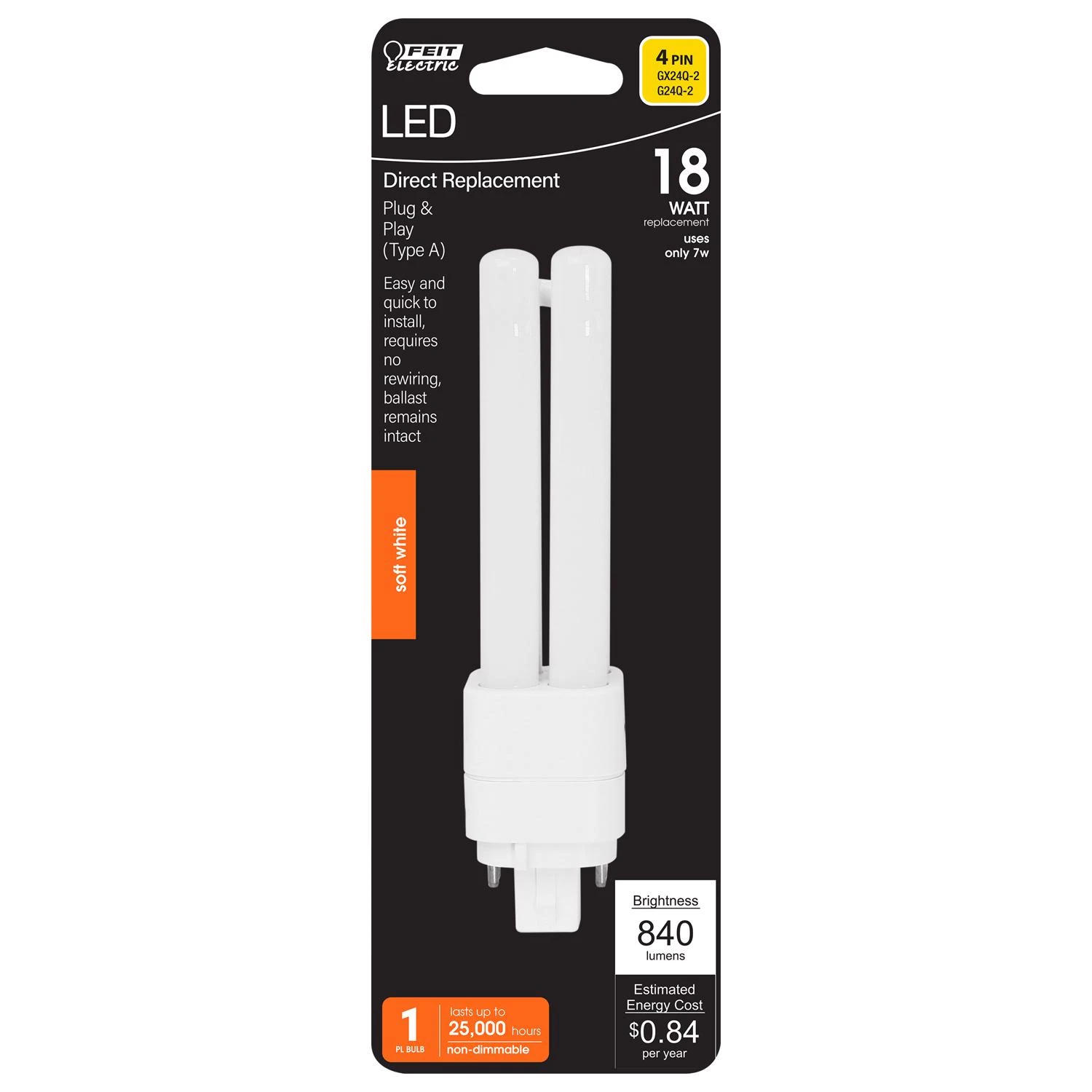Electric Pl G24q-2 4 Pin Led Bulb Soft White 18w 840 Lumens 1 Pk