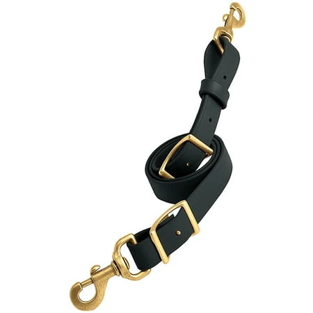 Leather Synthetic Tie Down Strap, 1" X 40", Durable Black With Brass Snaps
