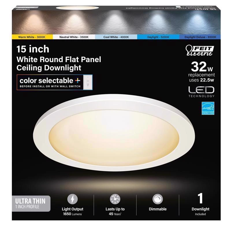 15" White Led Flat Panel Light Fixture, Model 74212, Ultra Thin Design