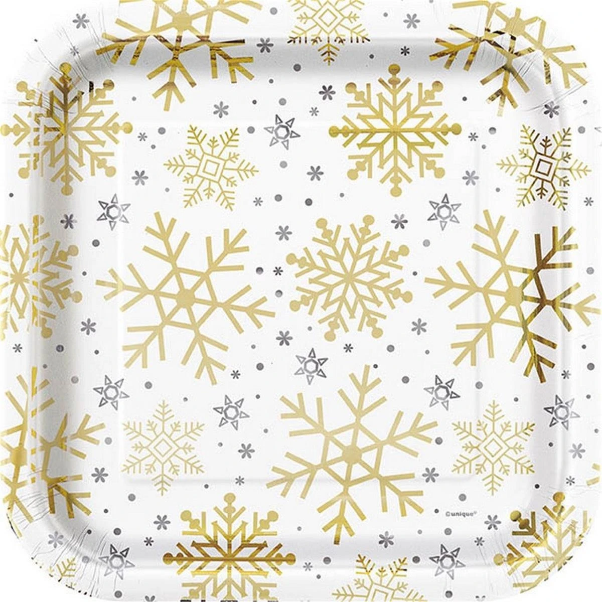 Assiettes en papier de vacances pour flocons de neige argentés et dorés, 9 po, 8pcs / paquet