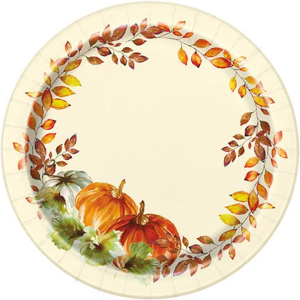 Watercolor Pumpkins Thanksgiving Paper Plates, 7 Inch, 8 Pieces