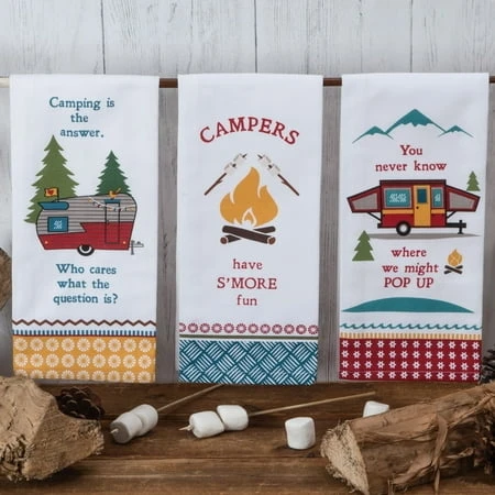 Camping Life Tea Towel Assortment - Set Of 3 Kitchen Towels
