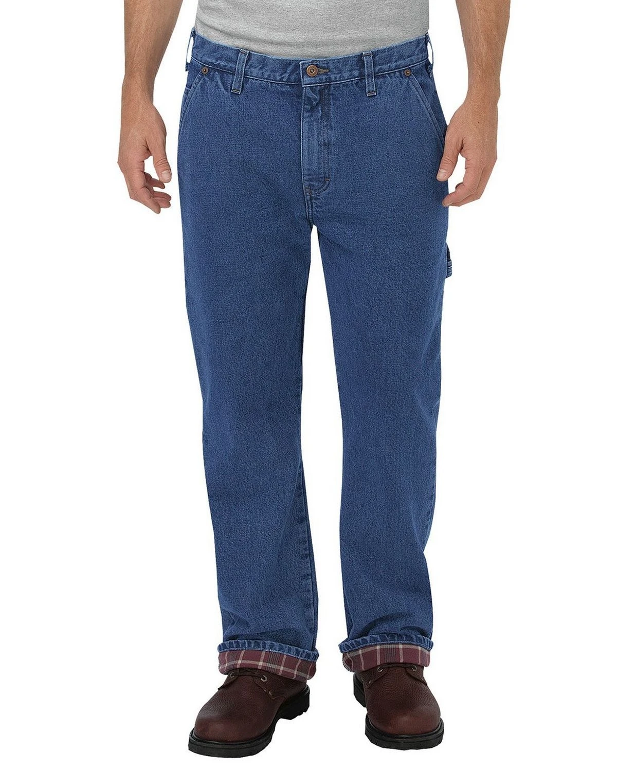 Men's Relaxed Fit Flannel Lined Carpenter Jean, Stonewashed Indigo Blue, 32x32
