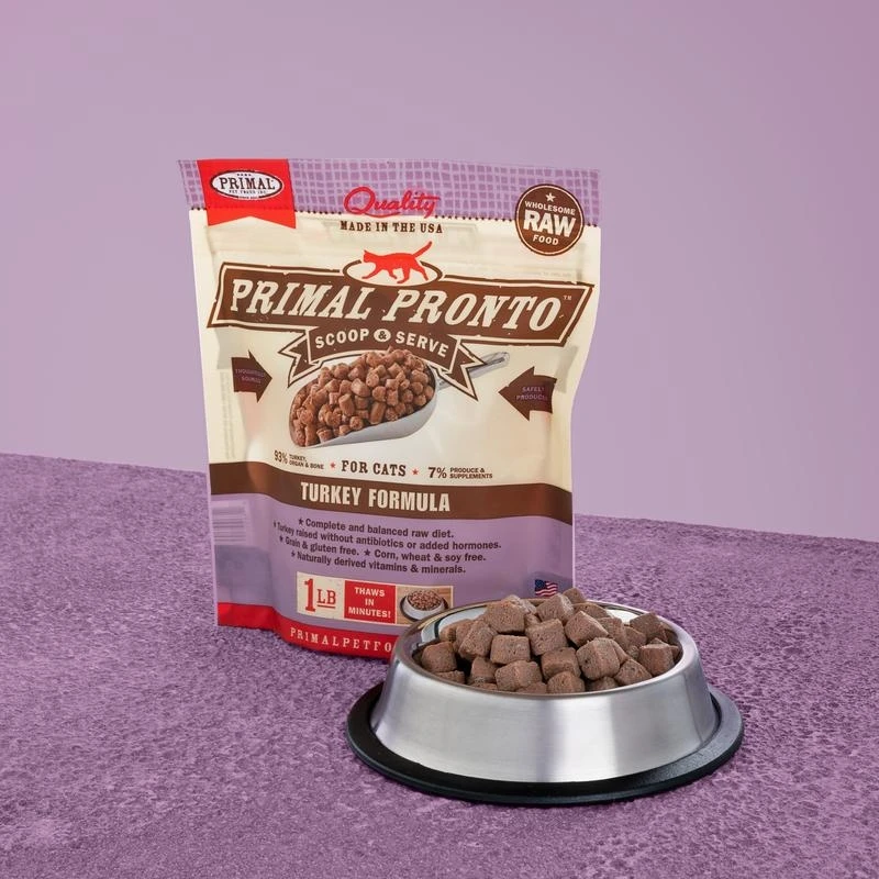 Primal Pronto Frozen Raw Cat Food, Bite-sized Turkey, 1 Pound