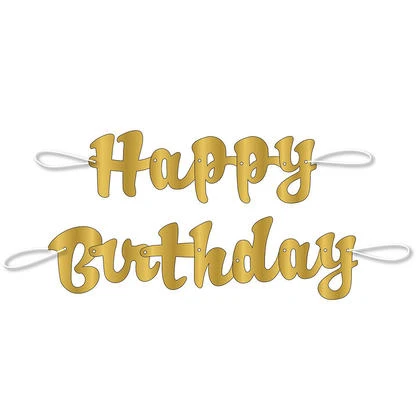 3.5 Feet Gold Script Happy Birthday Banner Decoration, 2 Pieces