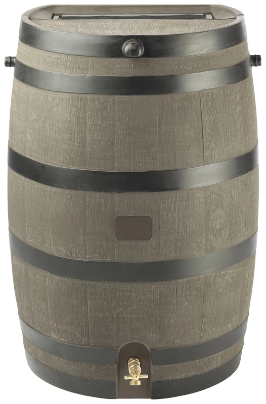 50 Gallon Woodgrain Polyethylene Flat Back Rain Barrel With Brass Spigot