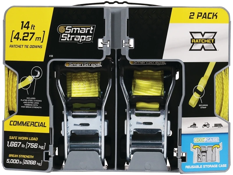 2-pack 1.5-in & 2-in X 14-ft Ratchet Tie Down, Model 159, 1667 Lb Capacity