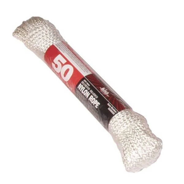 Manufacturing 50' White Diamond Braided Nylon Rope, 1/4 In Diameter, Model 52803