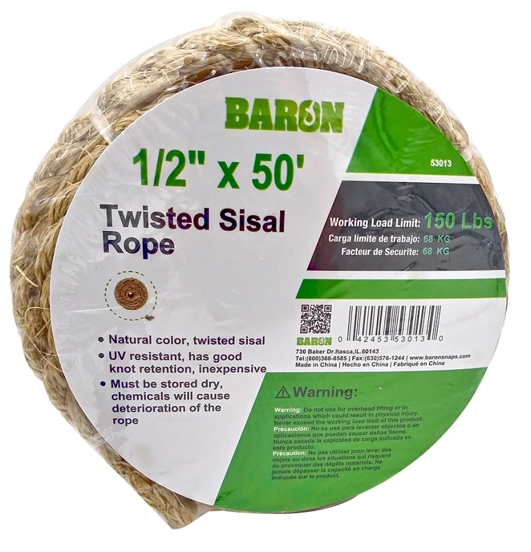 53013 Twisted Sisal Rope 1/2 Inch Diameter X 50 Feet Length
