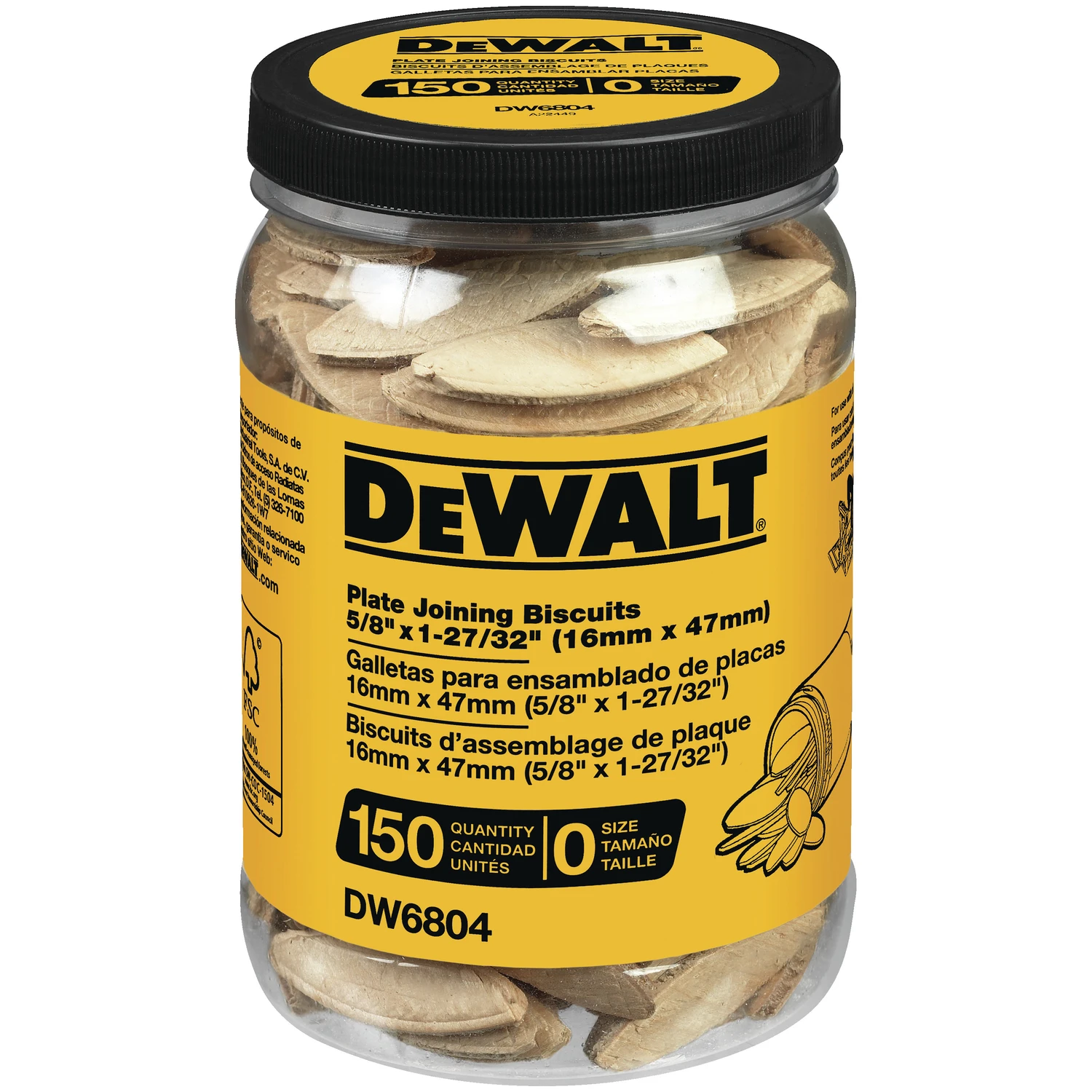 Fluted Compressed Wood Plate Joining Biscuits 1-27/32 In. L 150 Pk Natural, Model Dw6804