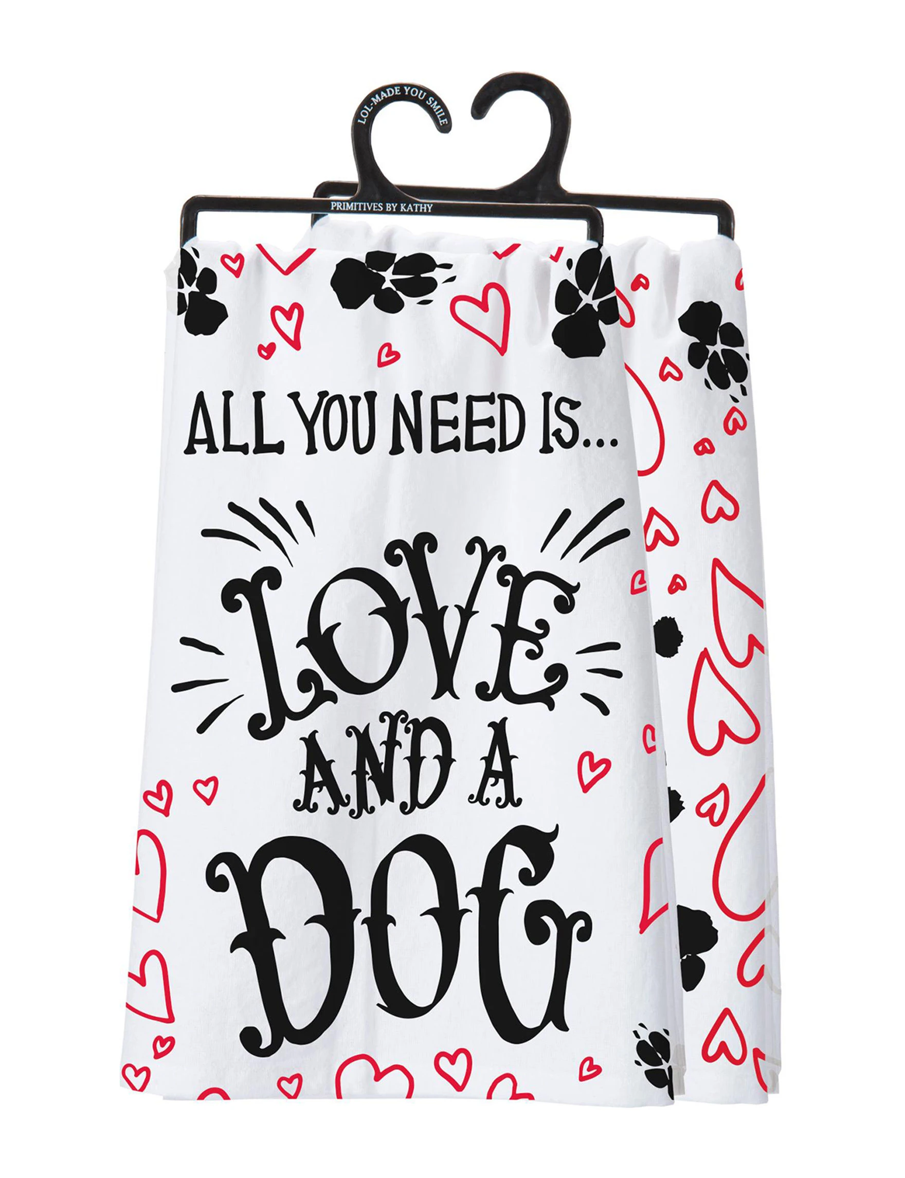 Love And Dog Dish Towel 100% Cotton - Black And Red