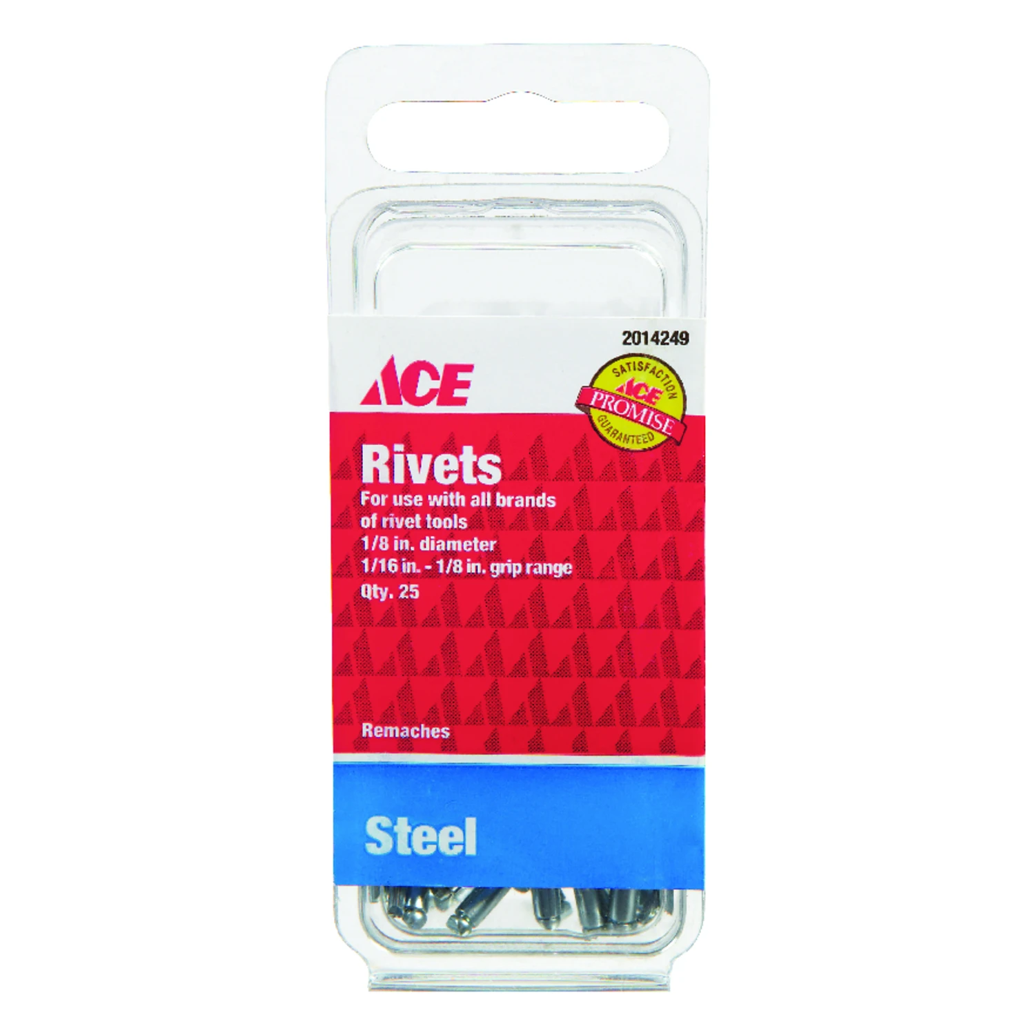 1/8 In. Dia. Steel Rivets Silver 25 Pk, Maximum Grip 1/8 In., Clamshell Packaging