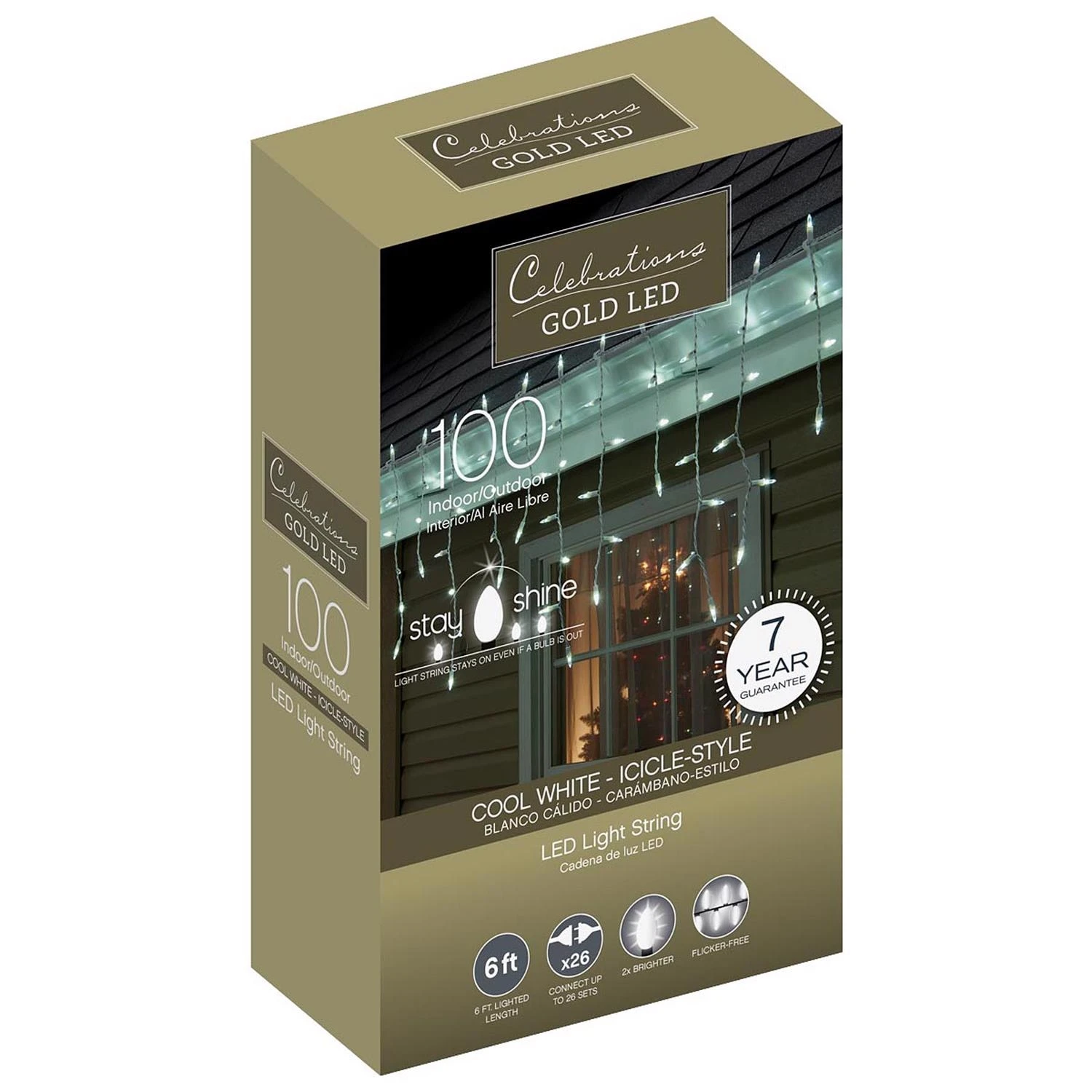 Celebrations Gold LED Mini Cool White 100 ct Icicle Christmas Lights 5.67 ft