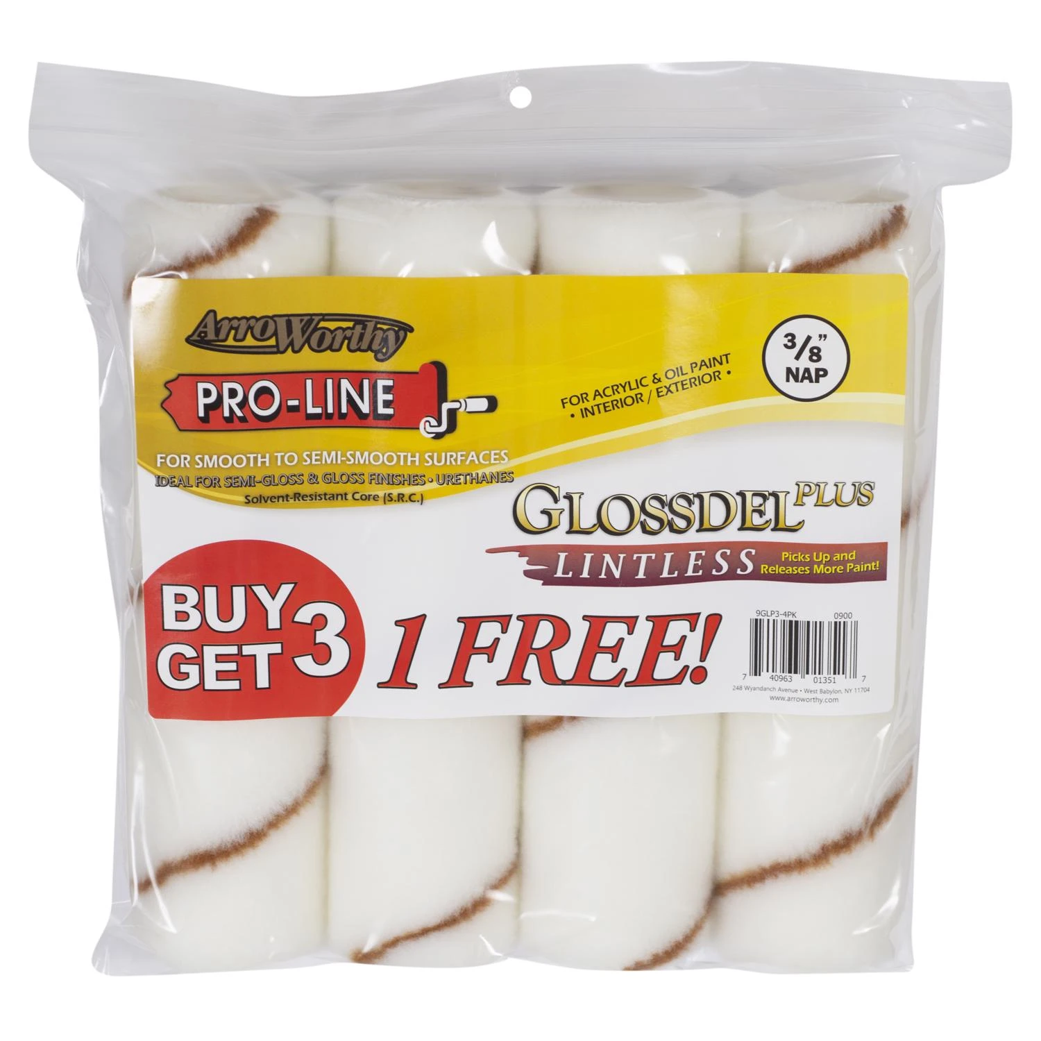 Glossdel Plus Woven 9 In. X 3/8 In. Regular Paint Roller Cover 4 Pk