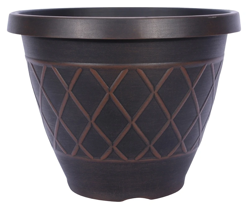 Hdr-054849 Round Resin Planter, 15 In Height, Brown Color