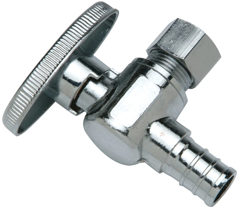 1/2 In. Chrome-plated Brass Pex Barb X 3/8 In. Compression Quarter-turn Angle Stop Valve